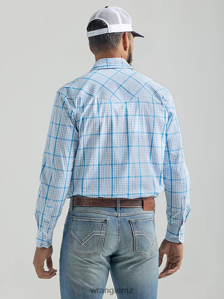 Wrangler 20X Competition Advanced Comfort Long Sleeve Two Pocket Western Snap Plaid Shirt Baby Blue (112324829) Men Clothing DRL6LH491