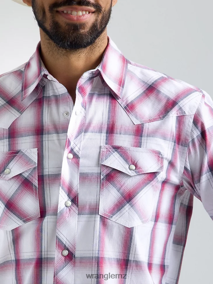 Wrangler 20X Competition Advanced Comfort Long Sleeve Two Pocket Western Snap Plaid Shirt Big Pink (112324837) Men Clothing DRL6LH494