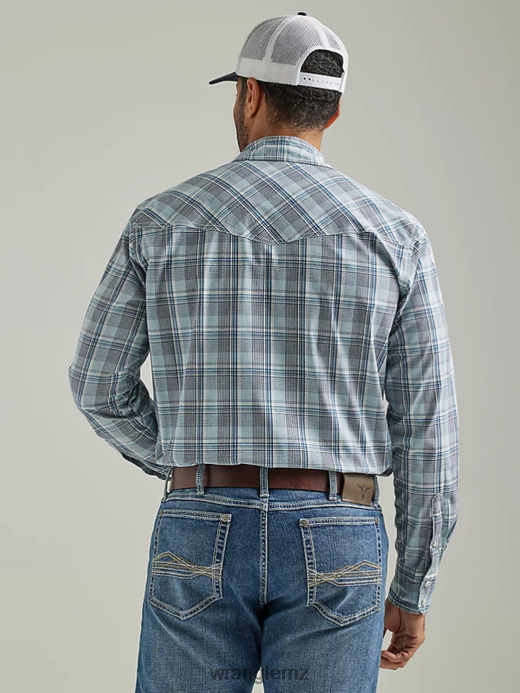 Wrangler 20X Competition Advanced Comfort Long Sleeve Two Pocket Western Snap Plaid Shirt Blue Sea Navy (112327800) Men Clothing DRL6LH495