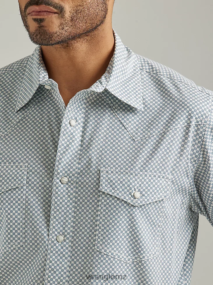 Wrangler 20X Competition Advanced Comfort Long Sleeve Western Snap Print Shirt Adriatic Navy (112327798) Men Clothing DRL6LH489