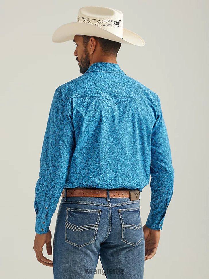 Wrangler 20X Competition Advanced Comfort Long Sleeve Western Snap Print Shirt Blue Azul (112324831) Men Clothing DRL6LH485