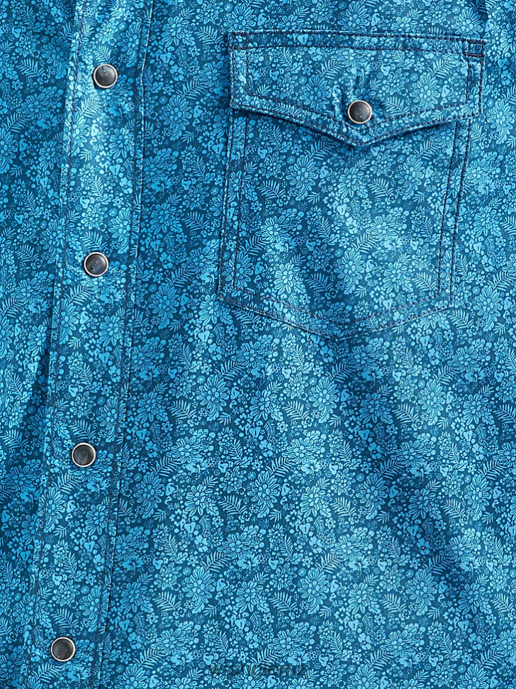 Wrangler 20X Competition Advanced Comfort Long Sleeve Western Snap Print Shirt Blue Azul (112324831) Men Clothing DRL6LH485