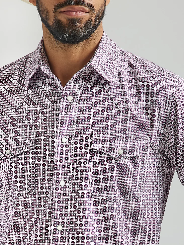 Wrangler 20X Competition Advanced Comfort Long Sleeve Western Snap Print Shirt Dark Pink (112324836) Men Clothing DRL6LH483