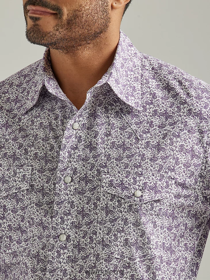 Wrangler 20X Competition Advanced Comfort Long Sleeve Western Snap Print Shirt Purple Grape Paisley (112327808) Men Clothing DRL6LH487