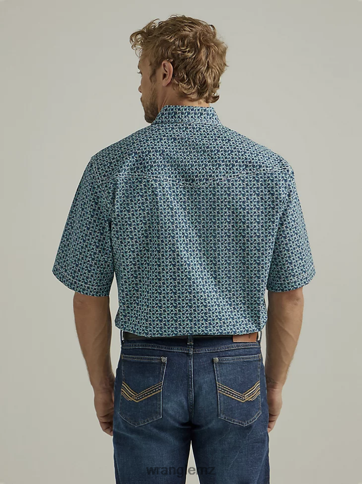Wrangler 20X Competition Advanced Comfort Short Sleeve Western Snap Print Shirt Navy Twilight (112327799) Men Clothing DRL6LH503