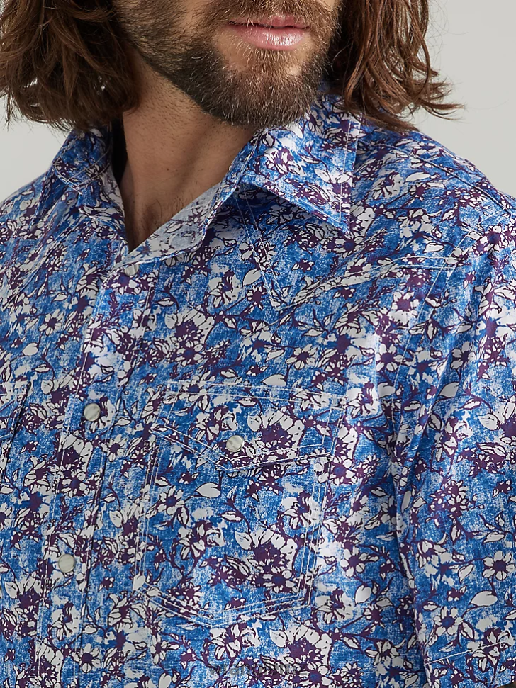 Wrangler 20X Competition Advanced Comfort Short Sleeve Western Snap Print Shirt Watercolor Violet (112327810) Men Clothing DRL6LH504