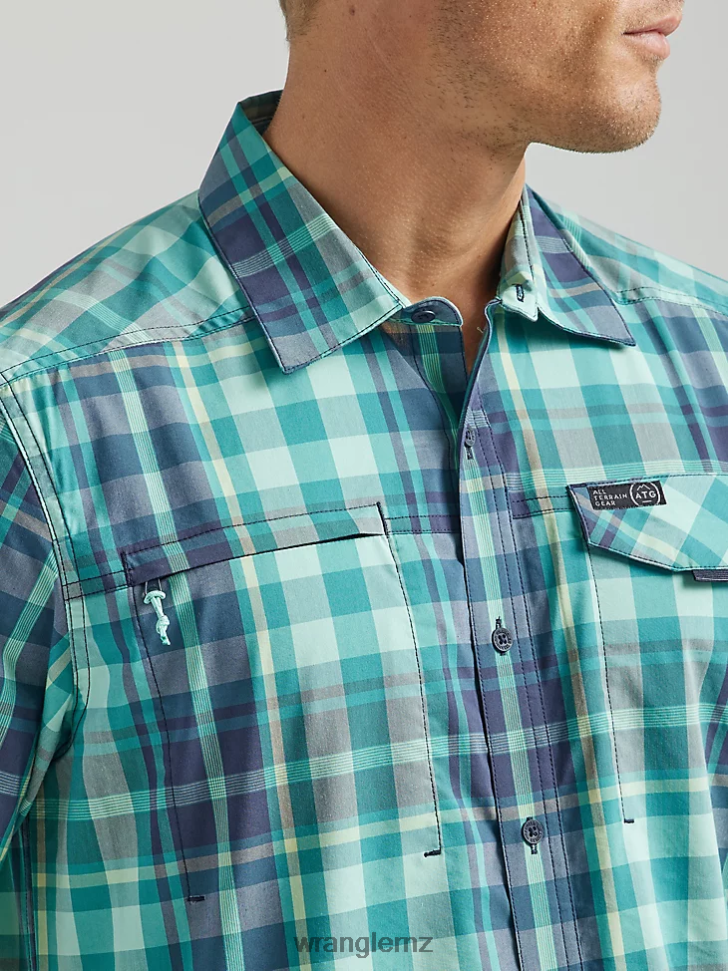 Wrangler ATG Asymmetrical Zip Pocket Plaid Shirt Tidewater Plaid (112333849) Men Clothing DRL6LH322