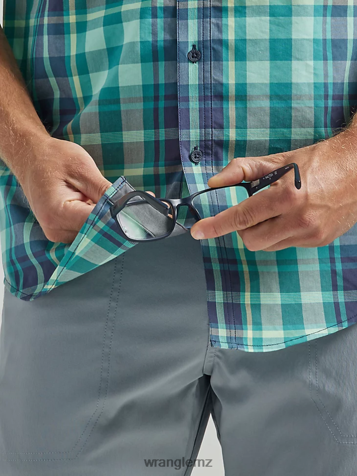 Wrangler ATG Asymmetrical Zip Pocket Plaid Shirt Tidewater Plaid (112333849) Men Clothing DRL6LH322