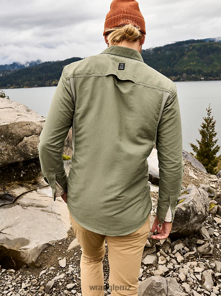 Wrangler ATG Mix Material Shirt Dusty Olive (NSB89DV) Men Clothing DRL6LH377