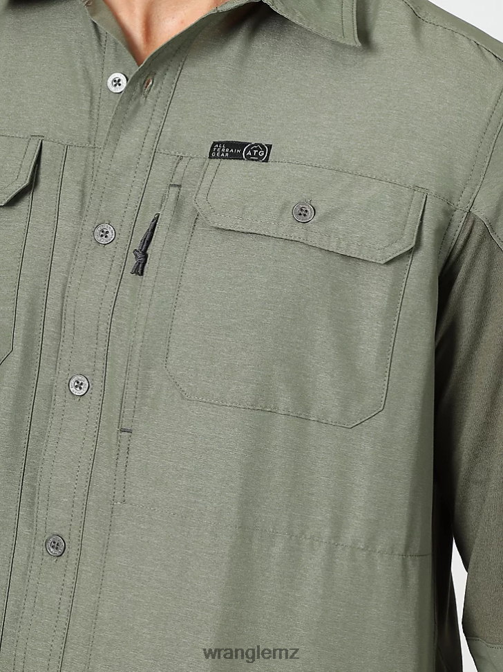 Wrangler ATG Mix Material Shirt Dusty Olive (NSB89DV) Men Clothing DRL6LH377
