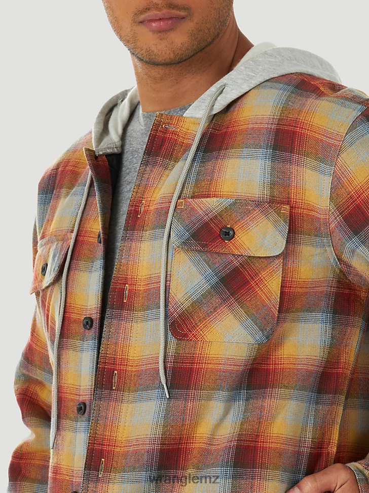 Wrangler Authentics Quilted Flannel Shirt Jacket Red/Yellow (ZHEEPAT) Men Clothing DRL6LH394