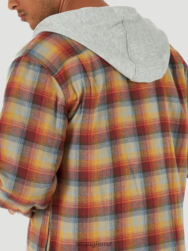 Wrangler Authentics Quilted Flannel Shirt Jacket Red/Yellow (ZHEEPAT) Men Clothing DRL6LH394