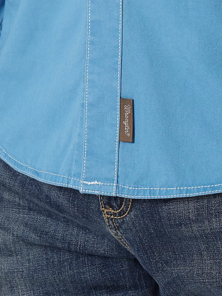 Wrangler Contrast Trim Western Two Snap Flap Pocket Shirt Blue (MVR507J) Men Clothing DRL6LH438