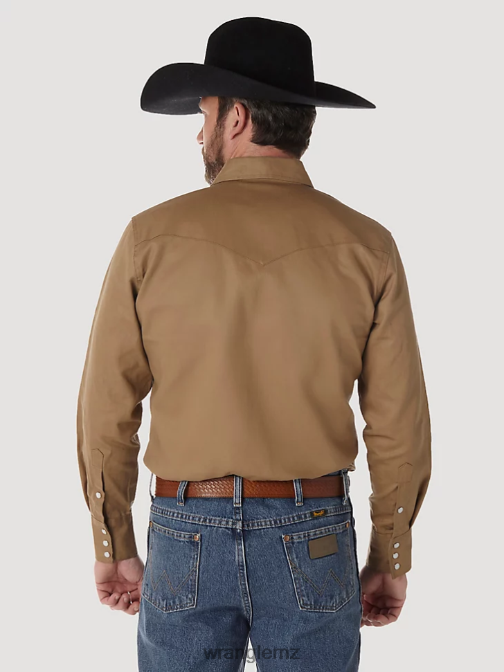 Wrangler Cowboy Cut Firm Finish Long Sleeve Western Snap Solid Work Shirt Rawhide (MS71519) Men Clothing DRL6LH416