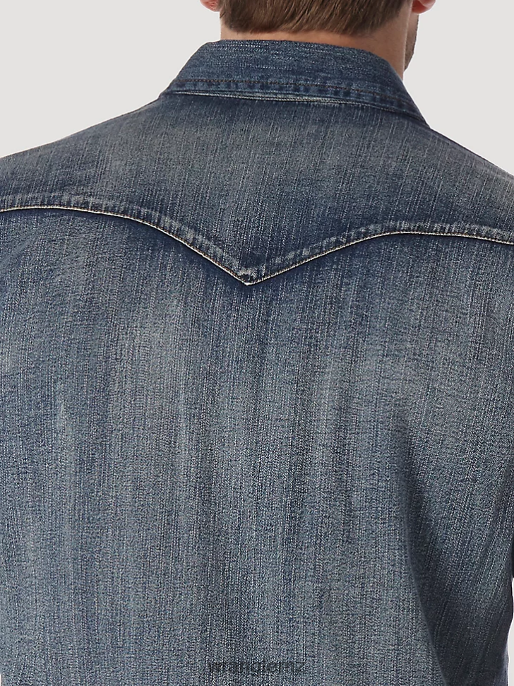 Wrangler Cowboy Cut Long Sleeve Western Denim Snap Work Shirt Antique Blue (MS1039W) Men Clothing DRL6LH408
