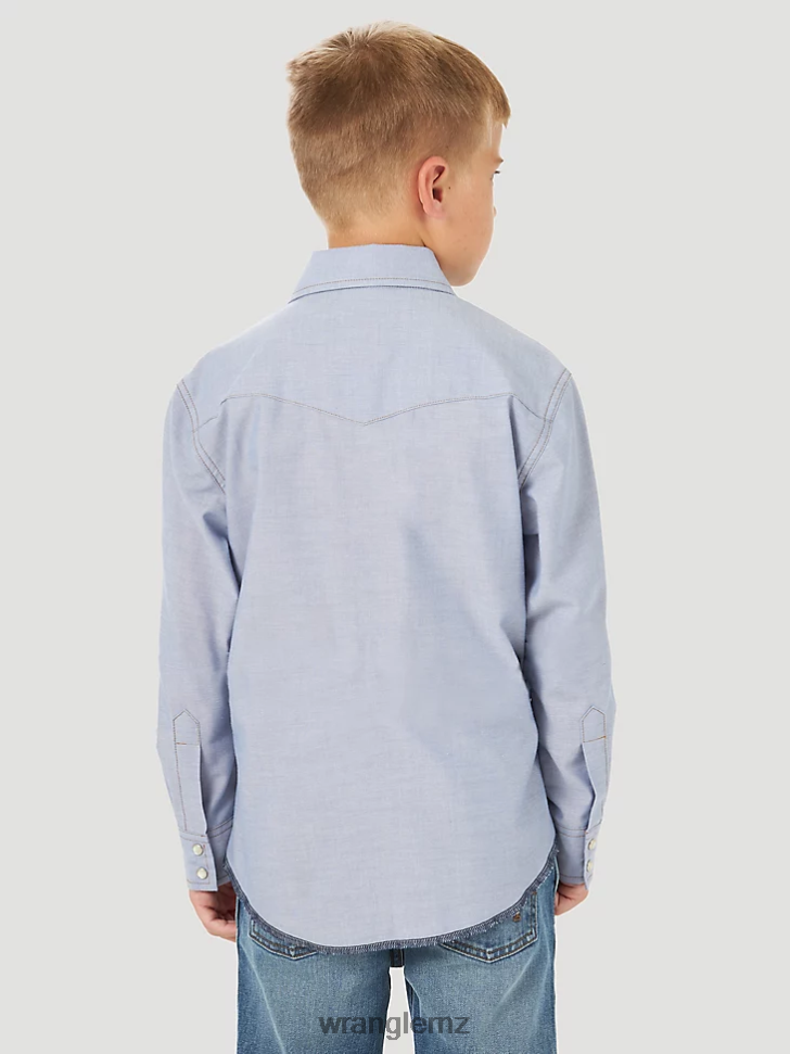 Wrangler Cowboy Cut Western Snap Shirt Blue Chambray (BW7013B) Boys Clothing DRL6LH970