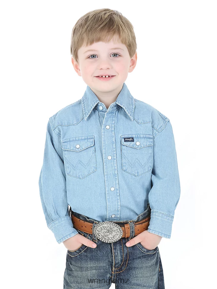 Wrangler Cowboy Cut Western Snap Shirt Denim (BW1251B) Boys Clothing DRL6LH969