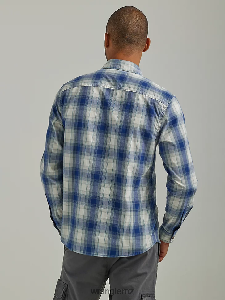 Wrangler Cowboy Wash Plaid Shirt Navagio Bay (112330909) Men Clothing DRL6LH415