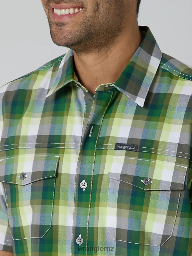 Wrangler Eco-Friendly Plaid Short Sleeve Camp Shirt Amethyst Forest (112336161) Men Clothing DRL6LH399