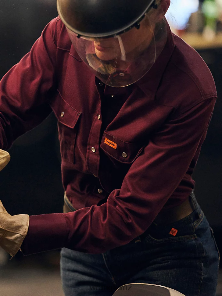 Wrangler FR Flame Resistant Long Sleeve Solid Burgundy (FRLW04R) Women Clothing DRL6LH895