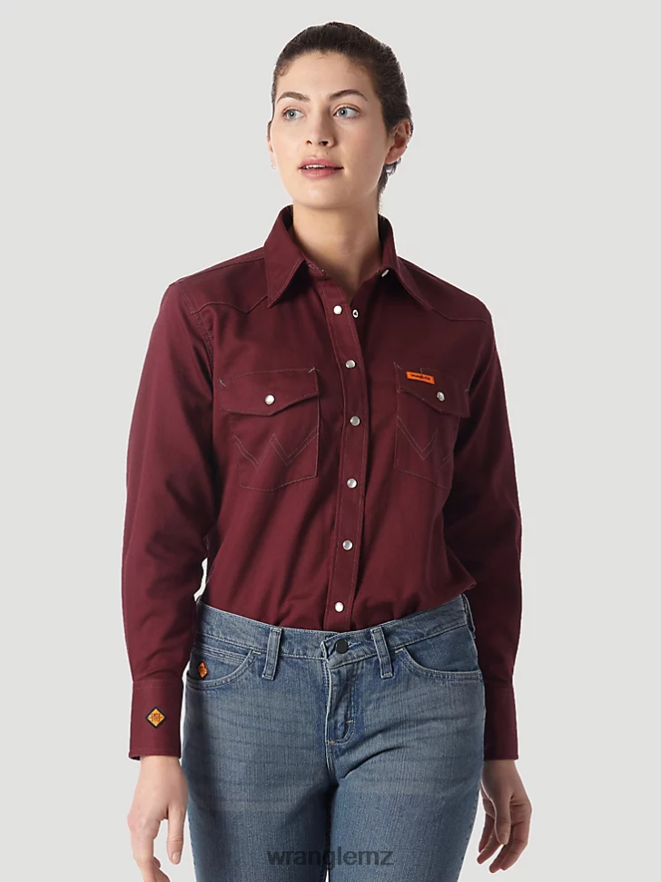 Wrangler FR Flame Resistant Long Sleeve Solid Burgundy (FRLW04R) Women Clothing DRL6LH895