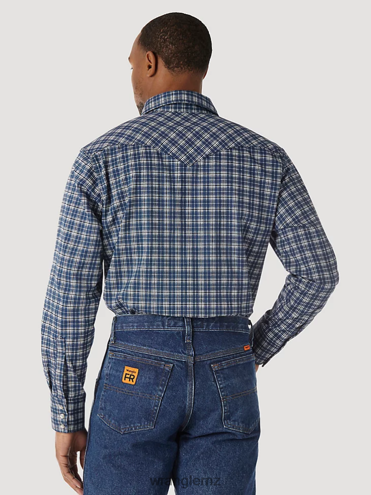 Wrangler FR Flame Resistant Long Sleeve Western Snap Plaid Shirt Blue/Black (FR122BW) Men Clothing DRL6LH501