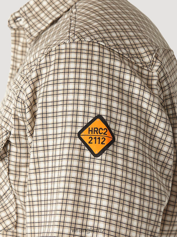 Wrangler FR Flame Resistant Long Sleeve Western Snap Plaid Shirt Khaki/White (FR124MM) Men Clothing DRL6LH502