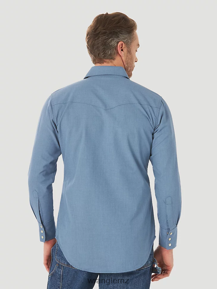 Wrangler FR Flame Resistant Long Sleeve Western Snap Plaid Shirt Navy/Black (FR123BL) Men Clothing DRL6LH500