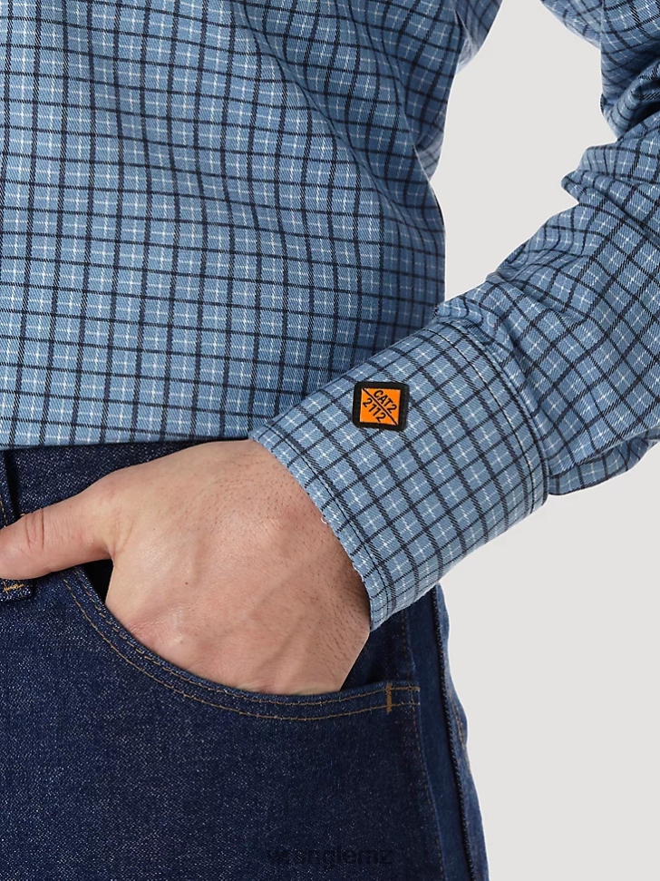 Wrangler FR Flame Resistant Long Sleeve Western Snap Plaid Shirt Navy/Black (FR123BL) Men Clothing DRL6LH500