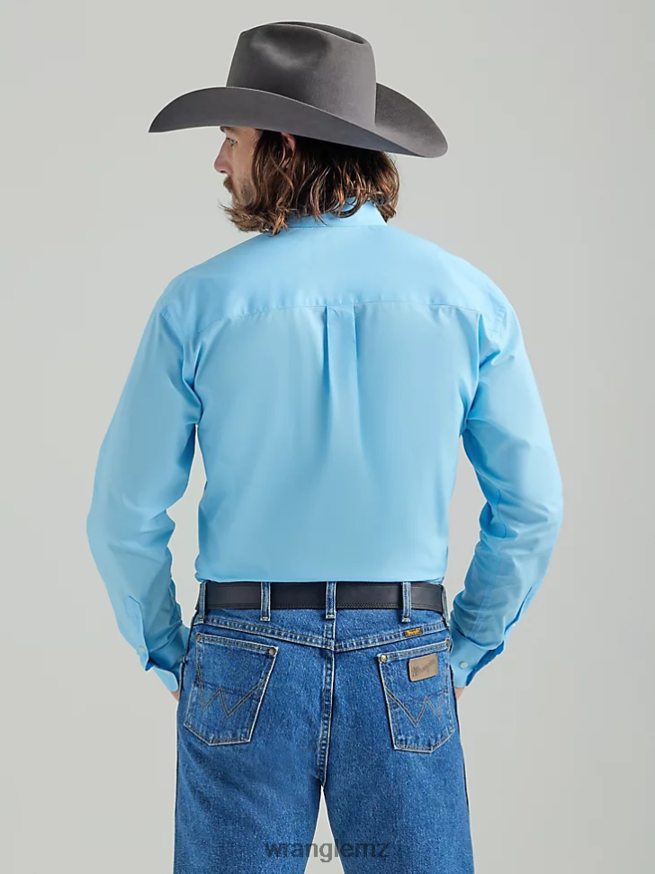 Wrangler George Strait Long Sleeve Button Down Solid Shirt Baby Blue (112324863) Men Clothing DRL6LH294