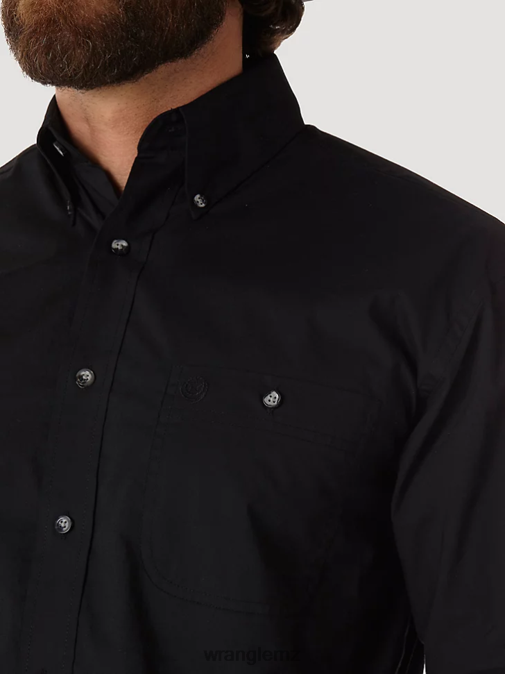 Wrangler George Strait Long Sleeve Button Down Solid Shirt Black (MGS269X) Men Clothing DRL6LH292