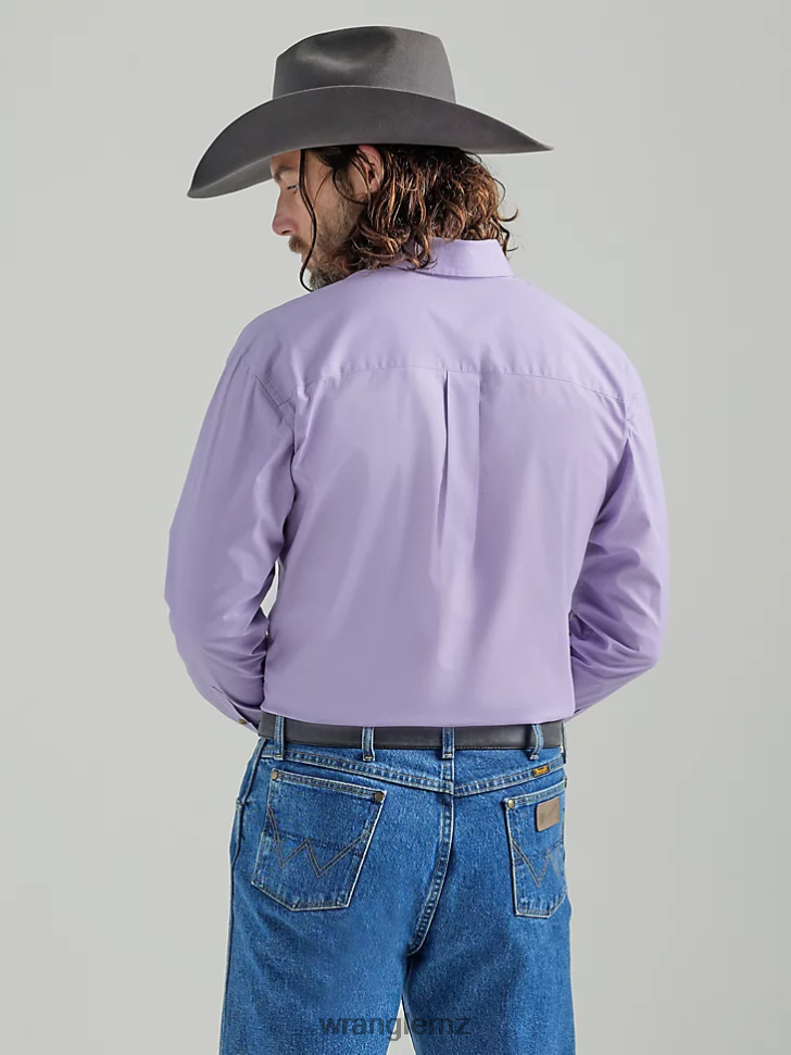 Wrangler George Strait Long Sleeve Button Down Solid Shirt Lilac (112324859) Men Clothing DRL6LH293