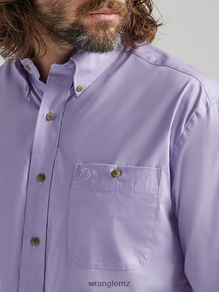 Wrangler George Strait Long Sleeve Button Down Solid Shirt Lilac (112324859) Men Clothing DRL6LH293