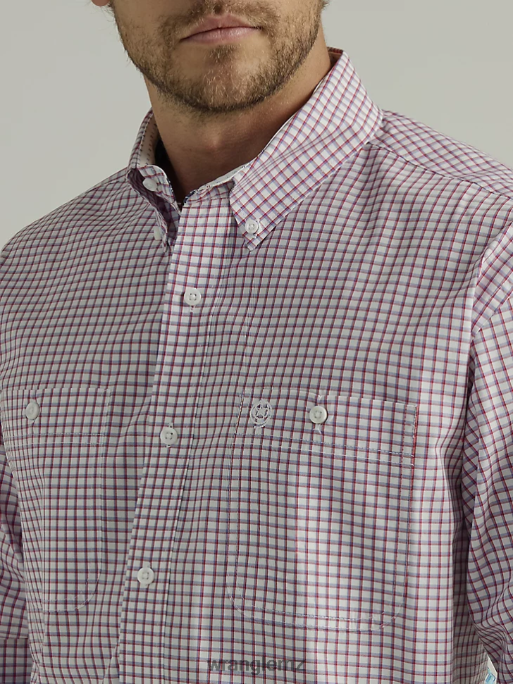 Wrangler George Strait Long Sleeve Button Down Two Pocket Plaid Shirt Check Red (112327838) Men Clothing DRL6LH325