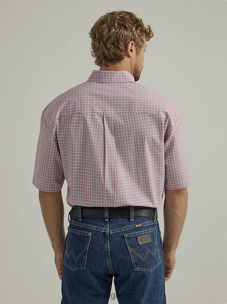 Wrangler George Strait Short Sleeve 1 Pocket Button Down Plaid Shirt Bright Red Plaid (112327819) Men Clothing DRL6LH311