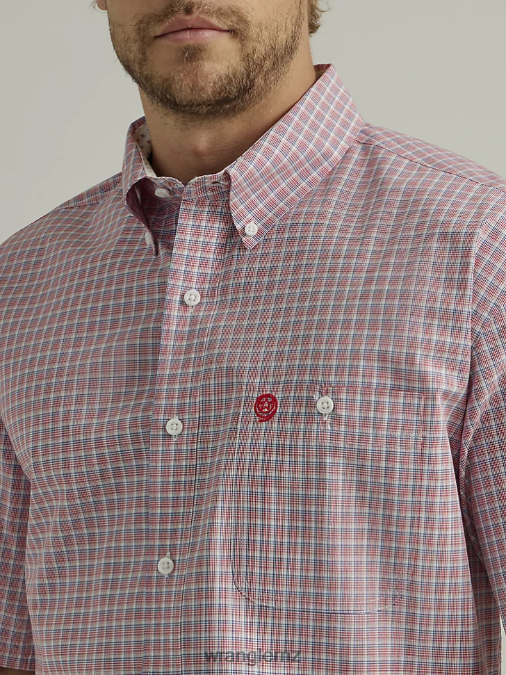 Wrangler George Strait Short Sleeve 1 Pocket Button Down Plaid Shirt Bright Red Plaid (112327819) Men Clothing DRL6LH311