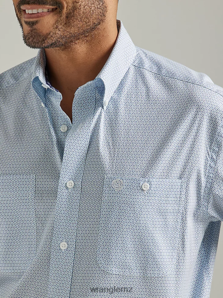 Wrangler George Strait Short Sleeve 2 Pocket Button Down Print Shirt Lightly Blue (112327814) Men Clothing DRL6LH365