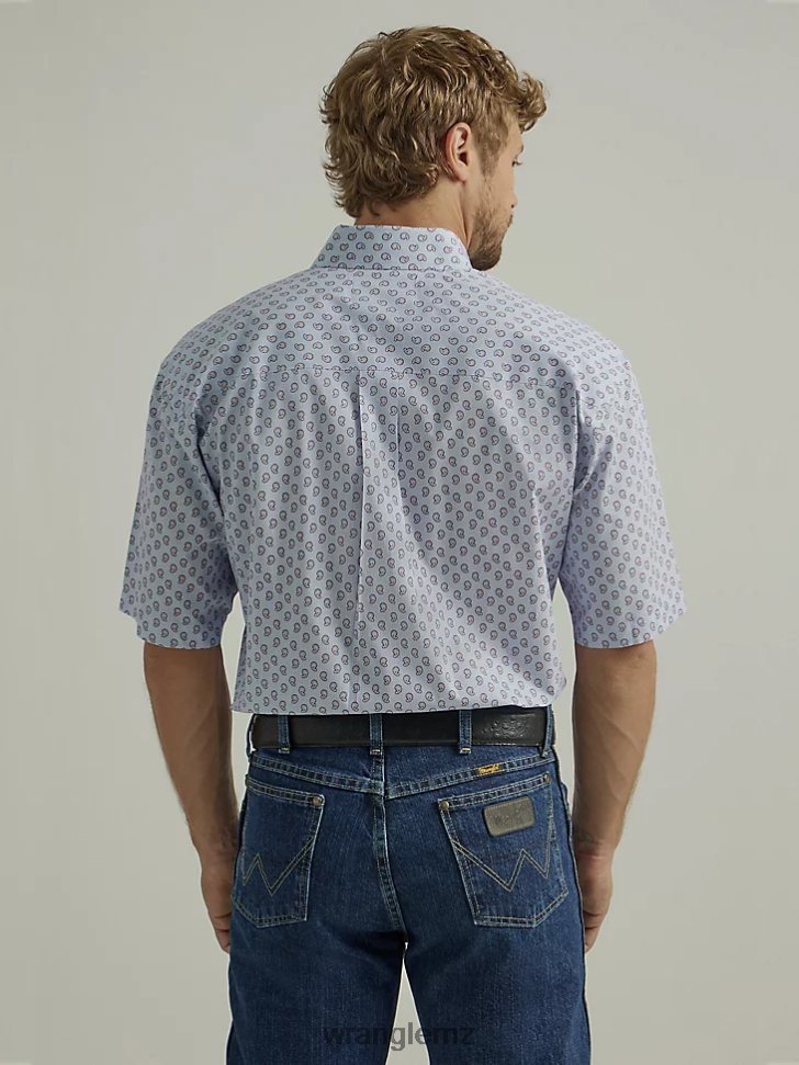 Wrangler George Strait Short Sleeve 2 Pocket Button Down Print Shirt Paisley Blue (112327823) Men Clothing DRL6LH366