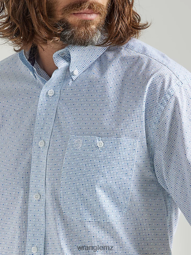 Wrangler George Strait Short Sleeve Button Down One Pocket Print Shirt Baby Blue (112324872) Men Clothing DRL6LH300