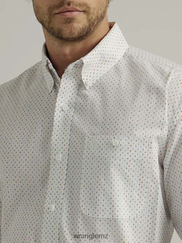 Wrangler George Strait Short Sleeve Button Down One Pocket Print Shirt White Divide (112327818) Men Clothing DRL6LH302
