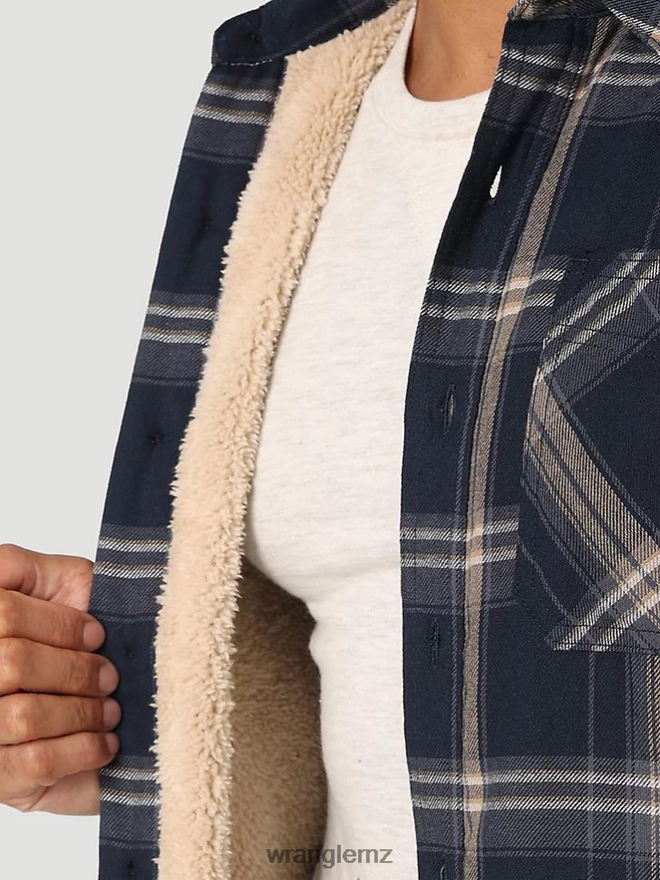 Wrangler Heavyweight Plaid Sherpa Lined Shirt Jacket Ombre Blue (112324450) Men Clothing DRL6LH388