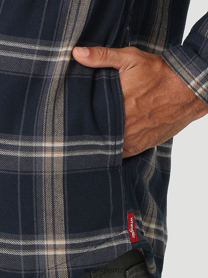 Wrangler Heavyweight Plaid Sherpa Lined Shirt Jacket Ombre Blue (112324450) Men Clothing DRL6LH388