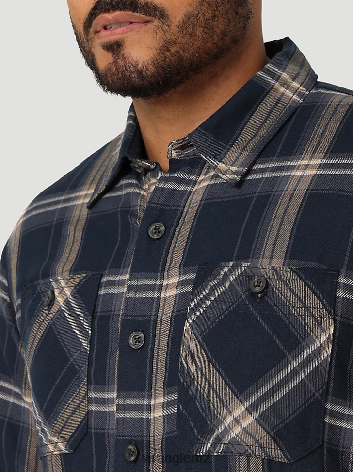 Wrangler Heavyweight Plaid Sherpa Lined Shirt Jacket Ombre Blue (112324450) Men Clothing DRL6LH388