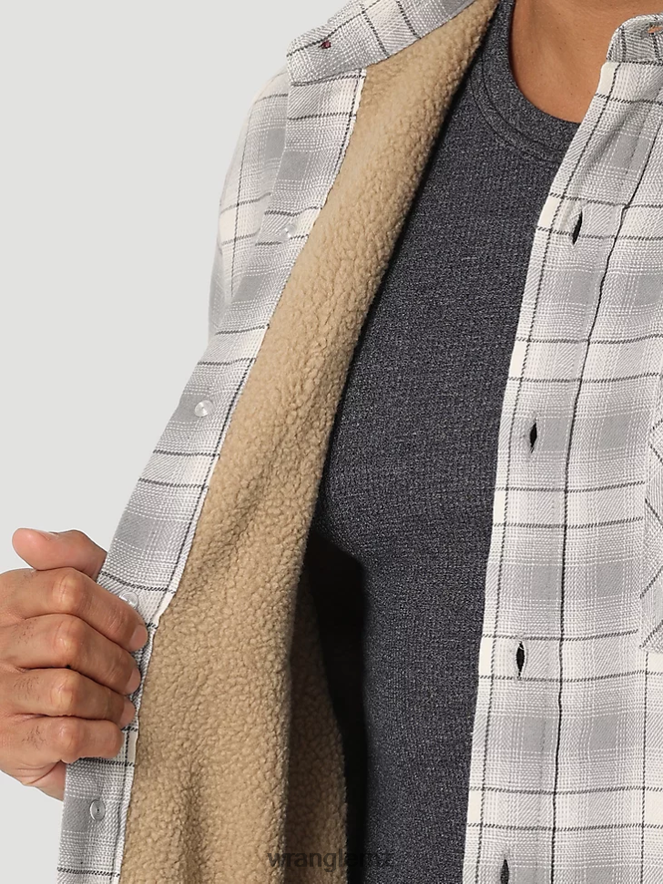 Wrangler Heavyweight Plaid Sherpa Lined Shirt Jacket Vaporous Gray (112325083) Men Clothing DRL6LH389