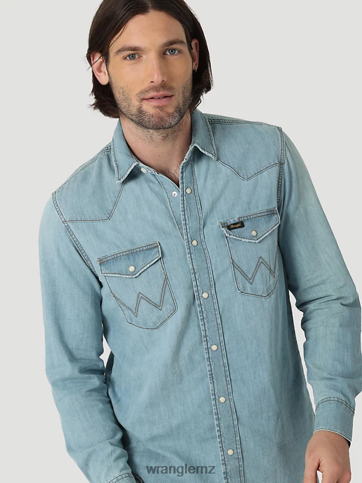 Wrangler Heritage Workshirt Icy Blue (112319096) Men Clothing DRL6LH477