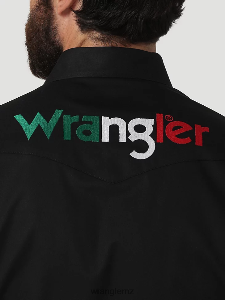 Wrangler Logo Long Sleeve Button Down Solid Shirt Black (112317124) Men Clothing DRL6LH396