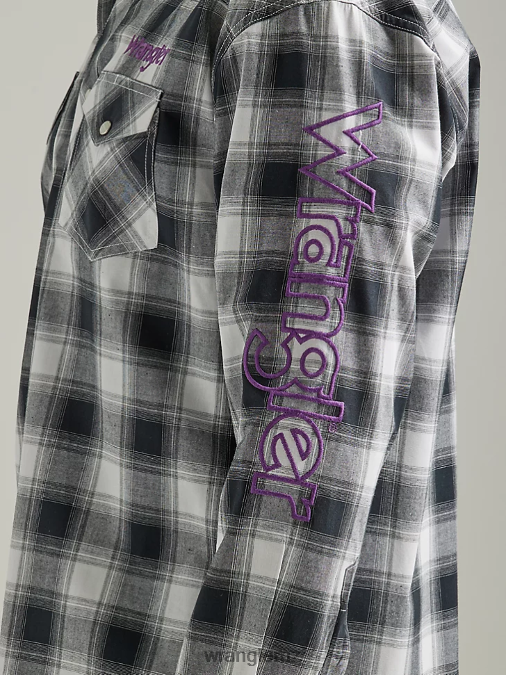 Wrangler Logo Long Sleeve Western Snap Plaid Shirt Black White Buffalo (112327777) Men Clothing DRL6LH499