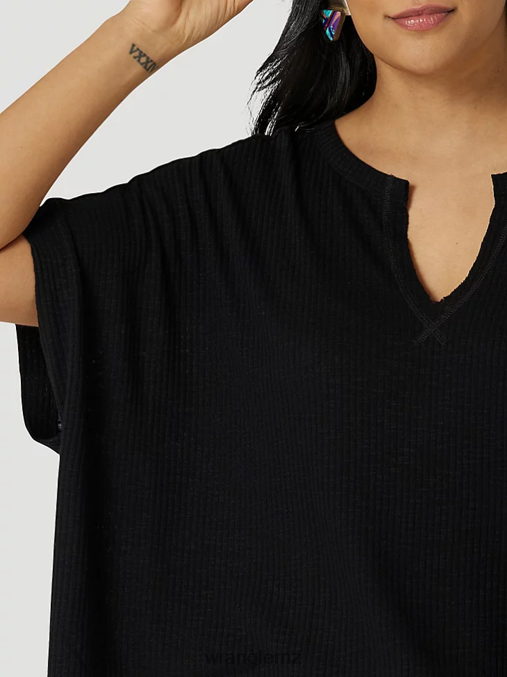 Wrangler Long Sleeve One Point Front and Back Yokes Solid Top Black (LW1002X) Women Clothing DRL6LH888