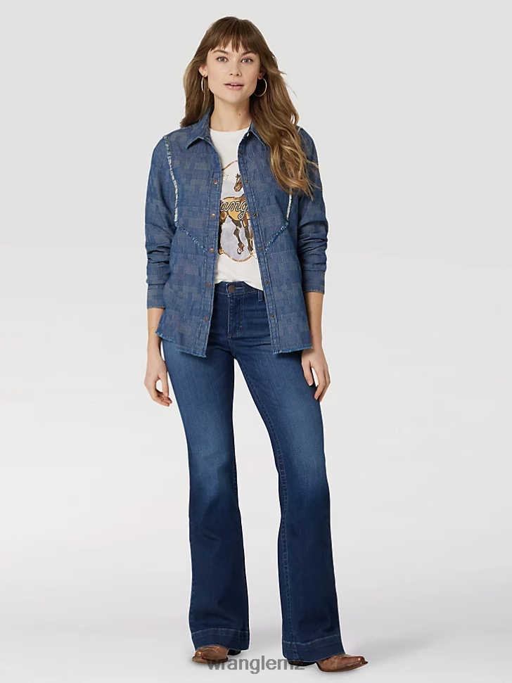 Wrangler Long Sleeve One Point Front and Back Yokes Solid Top Black (LW1002X) Women Clothing DRL6LH888