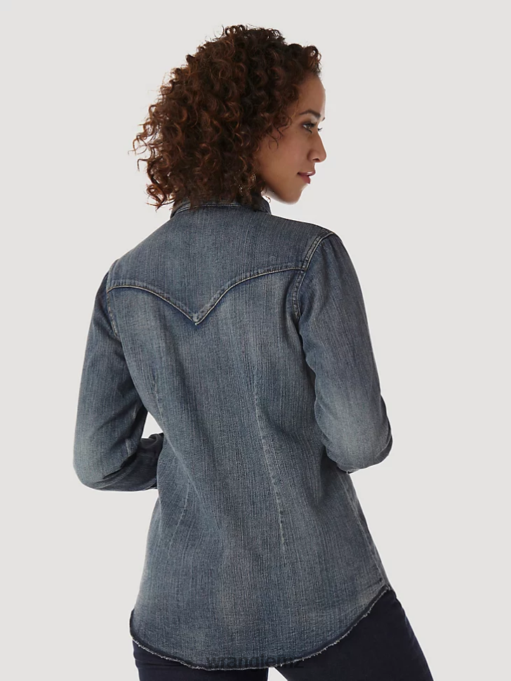 Wrangler Long Sleeve One Point Front and Back Yokes Solid Top Black (LW1002X) Women Clothing DRL6LH888